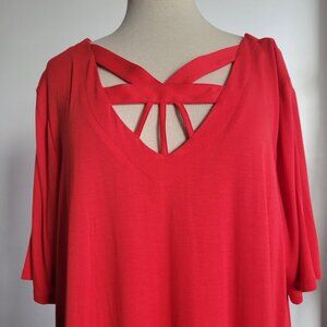 Chico’s Zenergy Runway Red Flowing Back Detail Tunic (Size: Size 3 - XL)